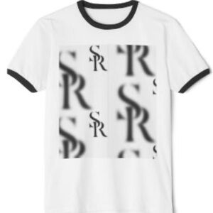 White and Black Short Sleeve Tee with Graphic Pattern